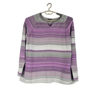 Eddie Bauer Womens Sweater Size XXL Purple Gray Striped Long Sleeve Cotton